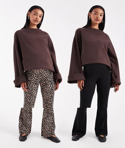 Only Maternity ONLY Maternity 2-pack flared pants in black & animal print
