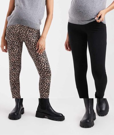 Only Maternity ONLY Maternity 2-pack leggings in black & animal print