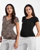 Only Maternity ONLY Maternity 2-pack round neck T-shirts in black & animal print - 1