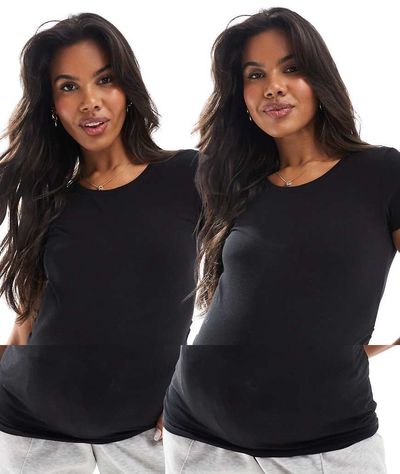 Only Maternity ONLY Maternity 2-pack short sleeve t-shirt in black