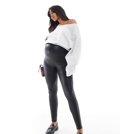 Only Maternity ONLY Maternity coated leggings in black