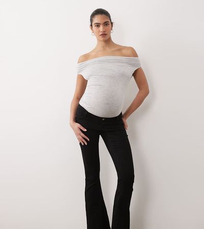Only Maternity ONLY Maternity push-up flare jeans in black