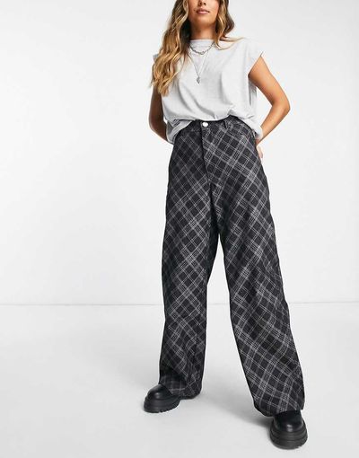 ONLY Neon & Nylon high waist straight leg jeans in black check - part of a set