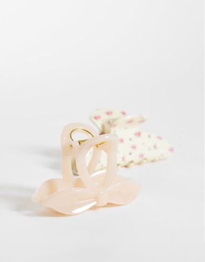 ONLY ONLY 2-pack bow & flowers hair claws in white