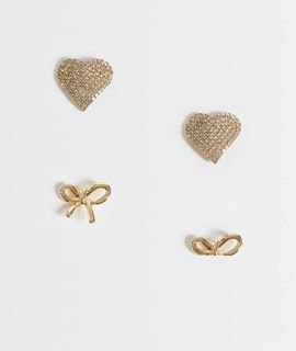 ONLY ONLY 2-pack bow & heart earrings in gold-Silver