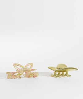 ONLY ONLY 2-pack butterfly hair clips in green & pink