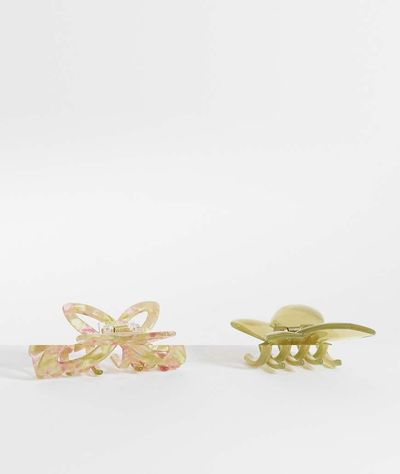 ONLY ONLY 2-pack butterfly hair clips in green & pink