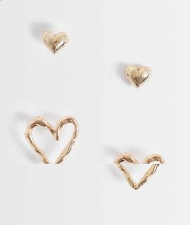 ONLY ONLY 2-pack heart earrings in gold