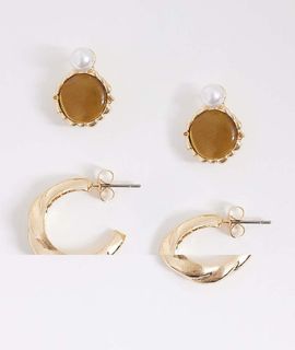 ONLY ONLY 2-pack hoop & faux pearl earrings in gold