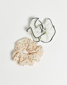 ONLY ONLY 2-pack polka dots scrunchies in beige & white-Neutral