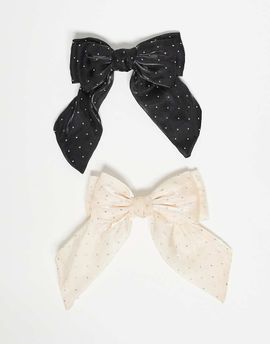 ONLY ONLY 2-pack rhinestone details bow hair clip in cream-White