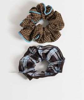 ONLY ONLY 2-pack scrunchies in brown & blue check-MULTI