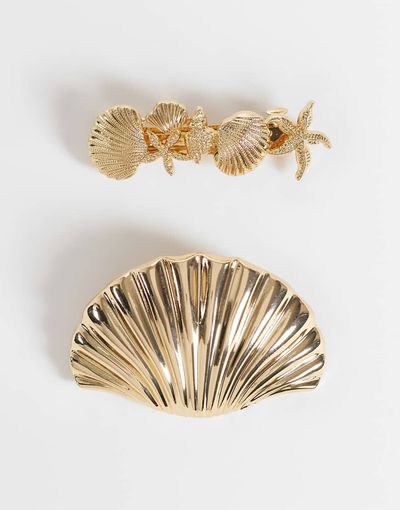 ONLY ONLY 2-pack seashell hairclips in gold