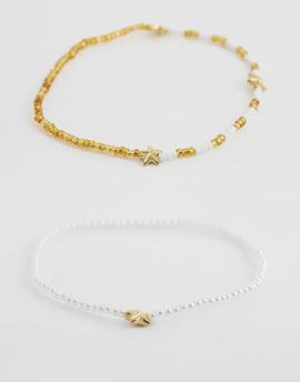 ONLY ONLY 2-pack starfish beaded anklets in multi