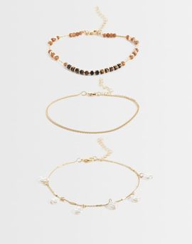 ONLY ONLY 3-pack pearl charms anklet in gold