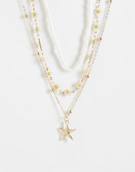 ONLY ONLY 3-pack starfish/bead necklaces in gold