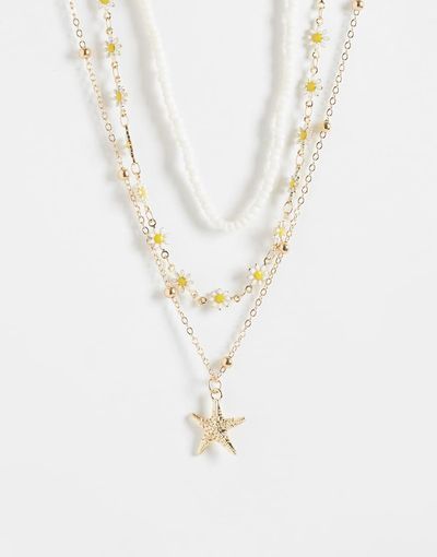 ONLY ONLY 3-pack starfish/bead necklaces in gold