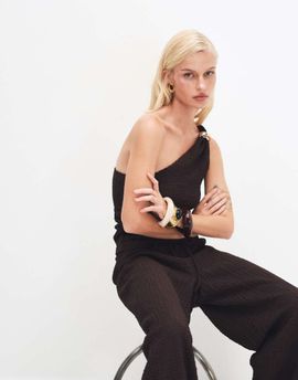 ONLY ONLY asymmetric crinkled textured top in dark brown - part of a set