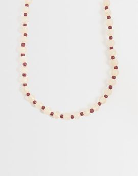 ONLY ONLY beaded necklace in chocolate and cream-White