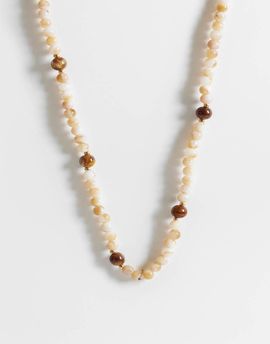 ONLY ONLY beaded necklace in earthy tones-White