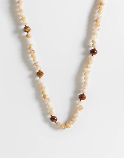 ONLY ONLY beaded necklace in earthy tones-White