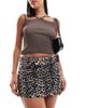 ONLY ONLY belted mini skirt in leopard print-Brown - 1