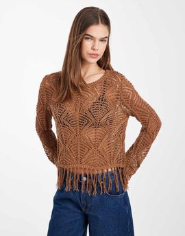 ONLY ONLY boho fringe detailing crochet top in brown