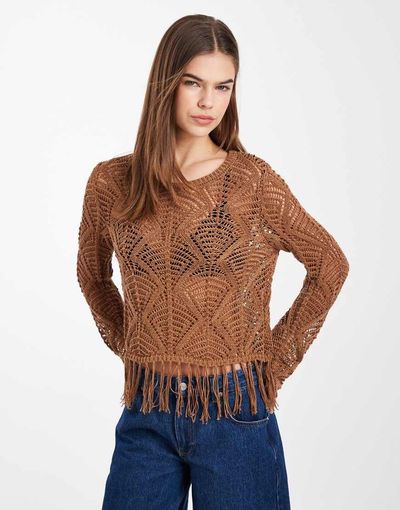 ONLY ONLY boho fringe detailing crochet top in brown