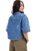 ONLY ONLY boxy cropped denim shirt in mid wash blue - 4