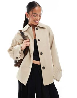 ONLY ONLY boxy short trench coat in beige-Neutral