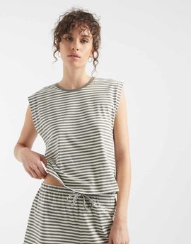 ONLY ONLY boxy top in dark green stripes - part of a set