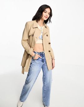 ONLY Only button detail short trench coat in beige-Neutral