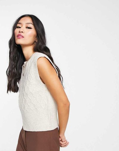 ONLY Only cable knit sweater vest in cream-White