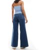 ONLY ONLY California mid waist super wide leg jeans in dark blue denim - 3