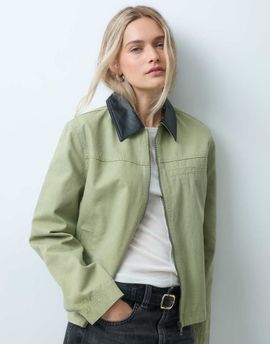 ONLY ONLY canvas jacket with contrast collar in light green-WHITE
