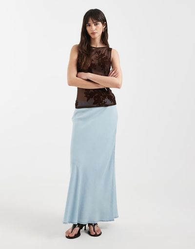 ONLY ONLY chambray denim maxi skirt in light blue