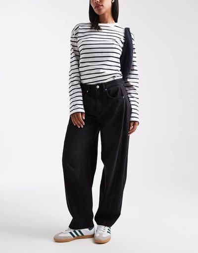 ONLY ONLY Chara high waist barrel leg panel jeans in washed black