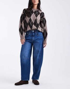 ONLY ONLY Chara high waist barrel leg paneled jeans in dark blue denim