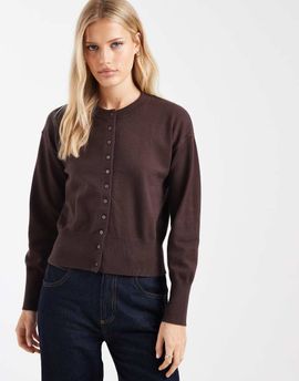 ONLY ONLY compact knit cardigan in chocolate brown
