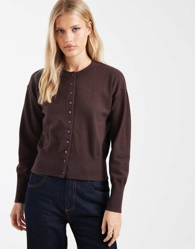 ONLY ONLY compact knit cardigan in chocolate brown