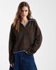 ONLY ONLY contrast stitch knit polo shirt in chocolate brown - 1