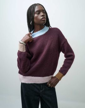 ONLY ONLY contrast trim high neck sweater in brown