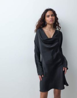 ONLY ONLY cowl neck long sleeve mini dress in black