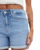 ONLY ONLY cuffed hem stretch denim shorts in light blue wash - 3