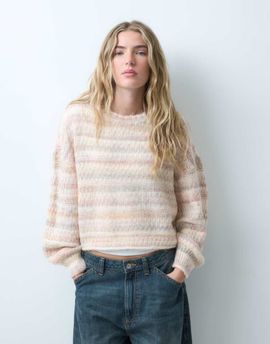 ONLY ONLY drop shoulder knitted sweater in light pink stripes