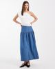 ONLY ONLY dropped waist denim maxi skirt in mid blue - 1