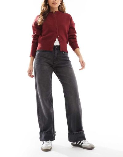 ONLY ONLY Ella mid waist fold up jeans in washed black-Brown