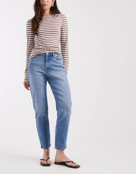 ONLY ONLY Emily high rise straight leg ankle jeans in mid wash blue