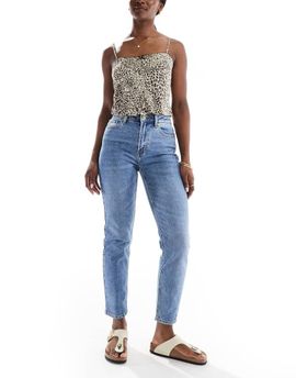 ONLY Only Emily high waisted straight leg jeans in mid blue
