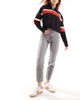 ONLY Only Emily high waisted straight leg jeans with raw hem in gray - 4